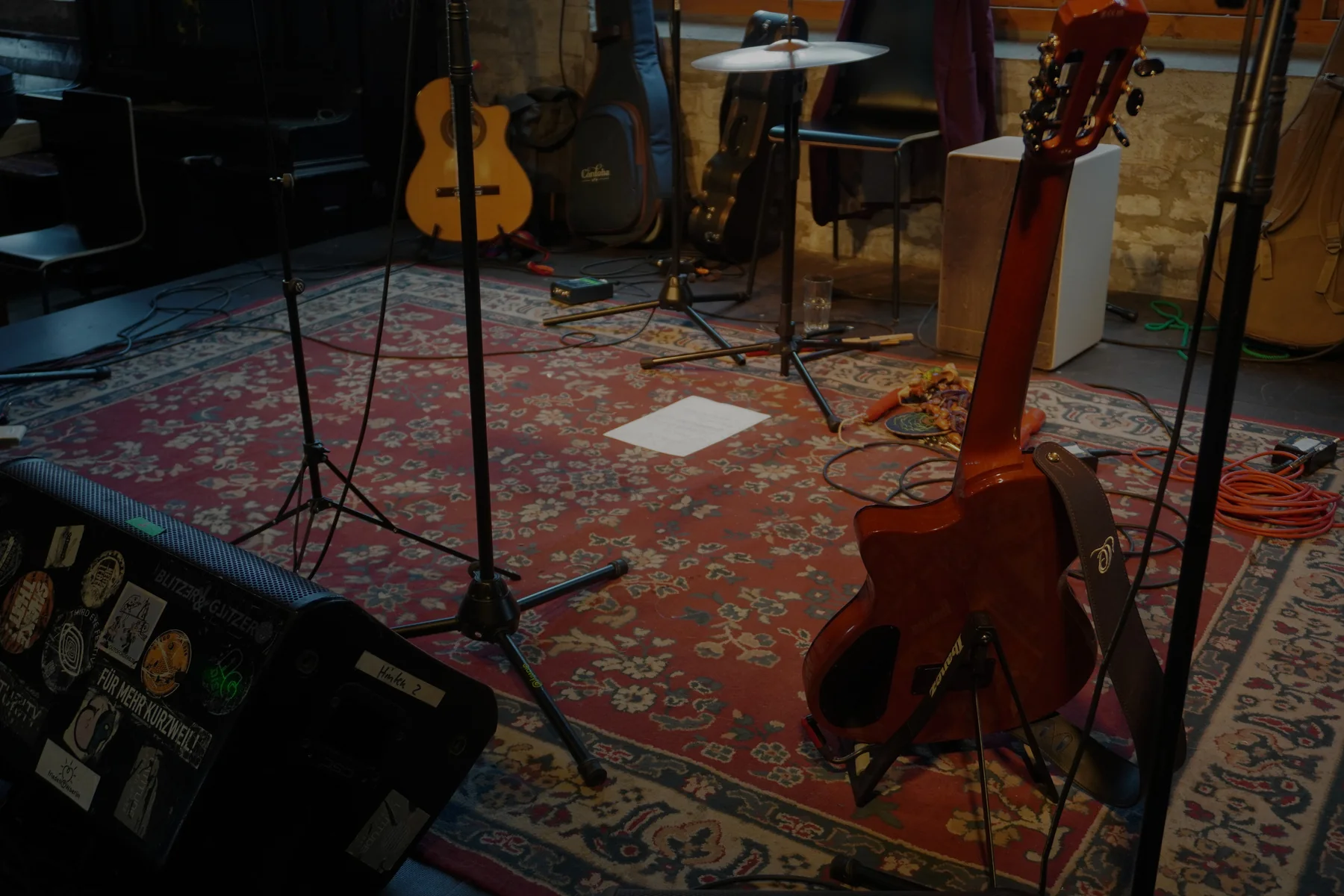 Guitars and instruments waiting on stage